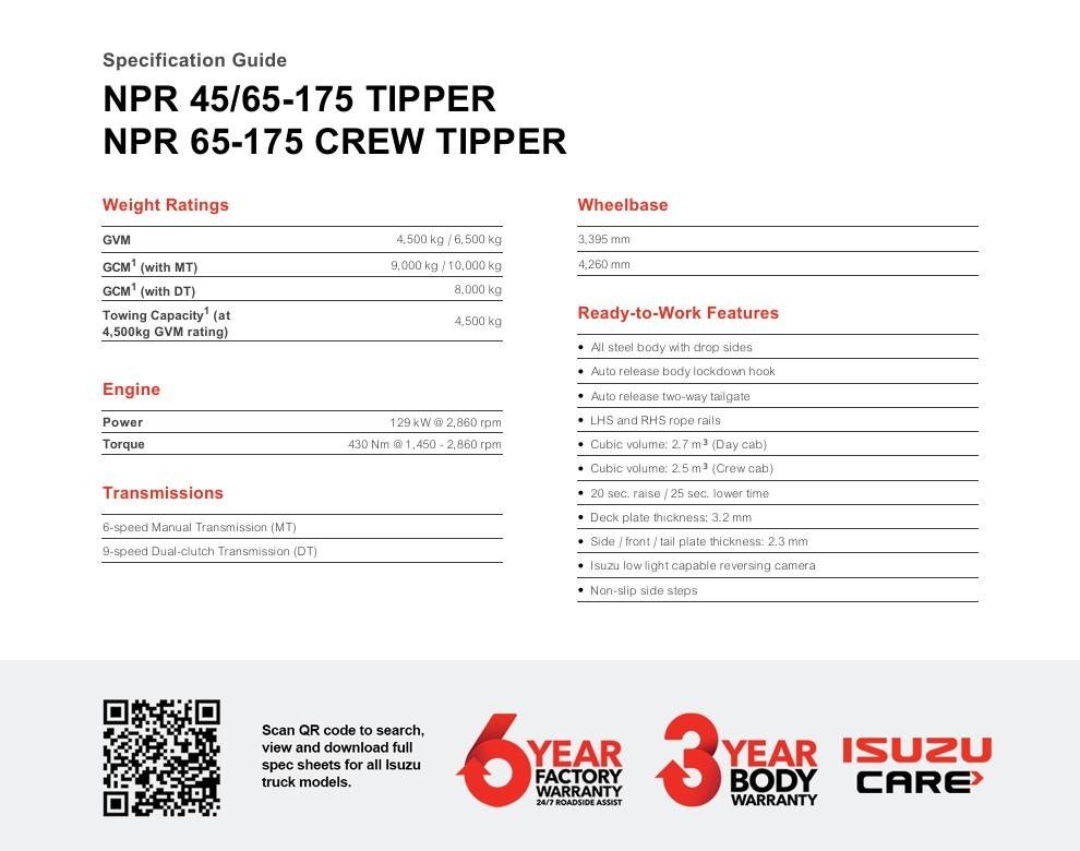 2026 Isuzu N Series NPR 45/65-175 DT D34 Tipper image 20