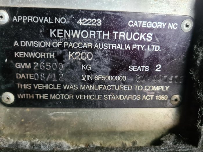 2012 Kenworth K200 Series White