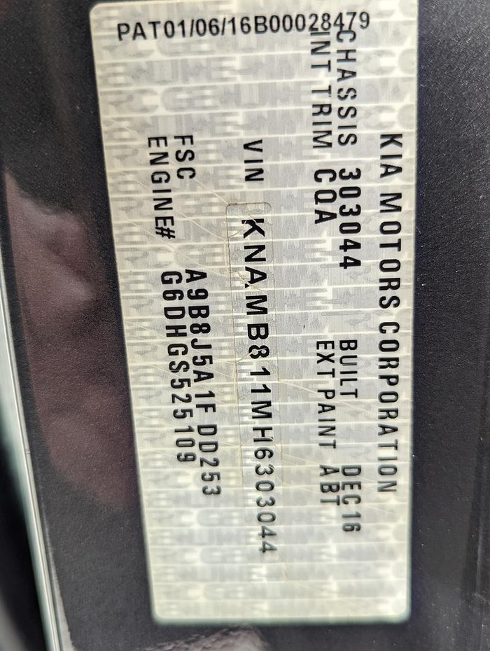 2016 Kia Carnival S YP MY17 Platinum Graphite