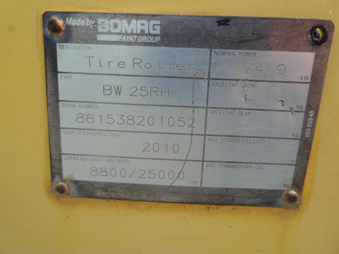 2010 BOMAG Bw25rh Mutli Tyre