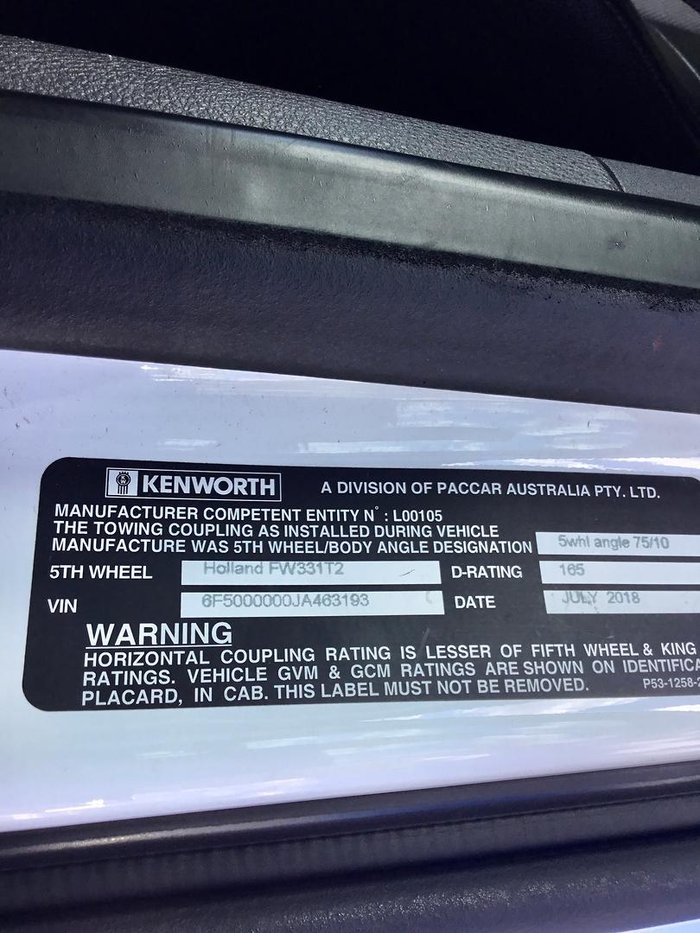 2018 Kenworth T610 Sar Full Kw Maint Rebuild Hst $230000+Gst T610 DAY CAB WHITE