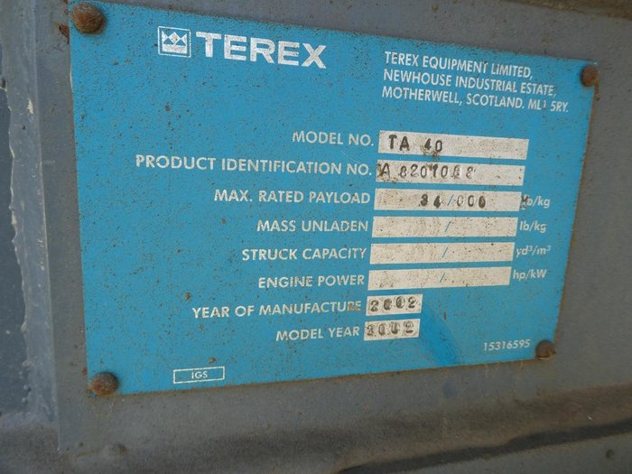 2002 Terex Ta40 WHITE