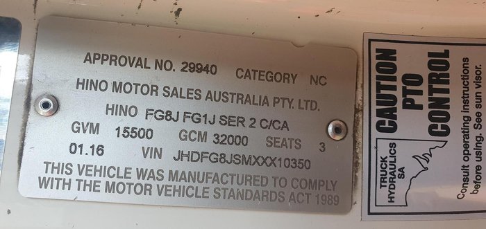 2016 Hino Fg1628 500 Series White