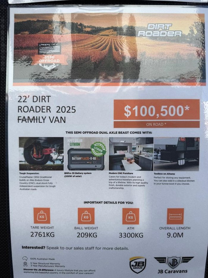 2025 JB Caravans Dirt Roader 22' Family Bunk Van