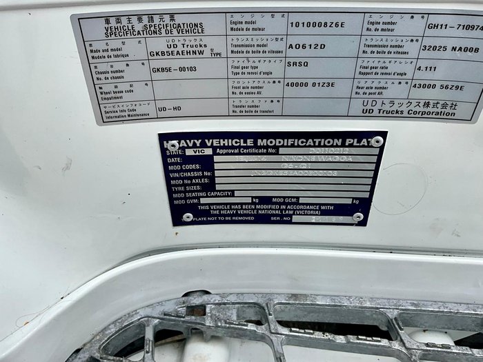 2014 UD Gk 17 420 Palfinger Pk 11502C See Spec $90000+Gst UD PK 17-420 WHITE