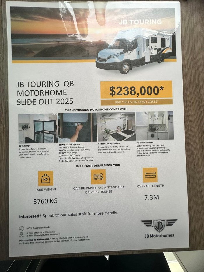 2025 JB Caravans Touring Slide Out 7.3 M Iveco