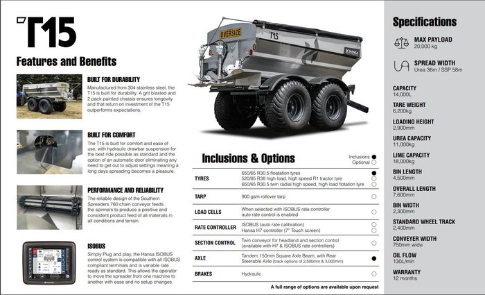 2026 Hansa T15 Tandem Axle Trailing Spreader