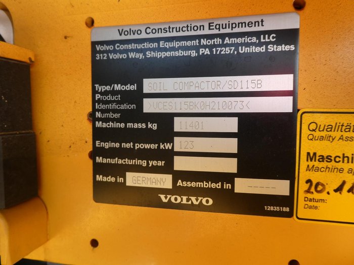2023 Volvo Sd115b Smooth Drum YELLOW