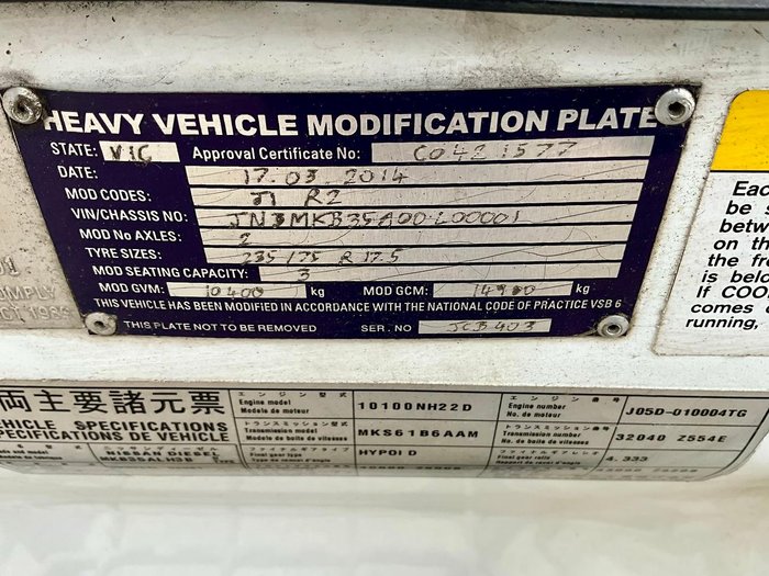 2010 UD Mk37a 10400 Gvm Tray Tailoader Rwc $26000 Inc Gst UD MKB37A WHITE