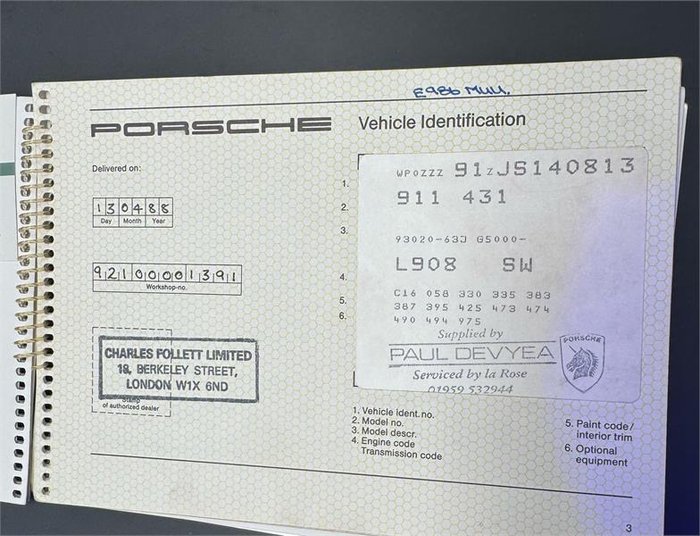 1988 Porsche 911 Carrera (No Series) White
