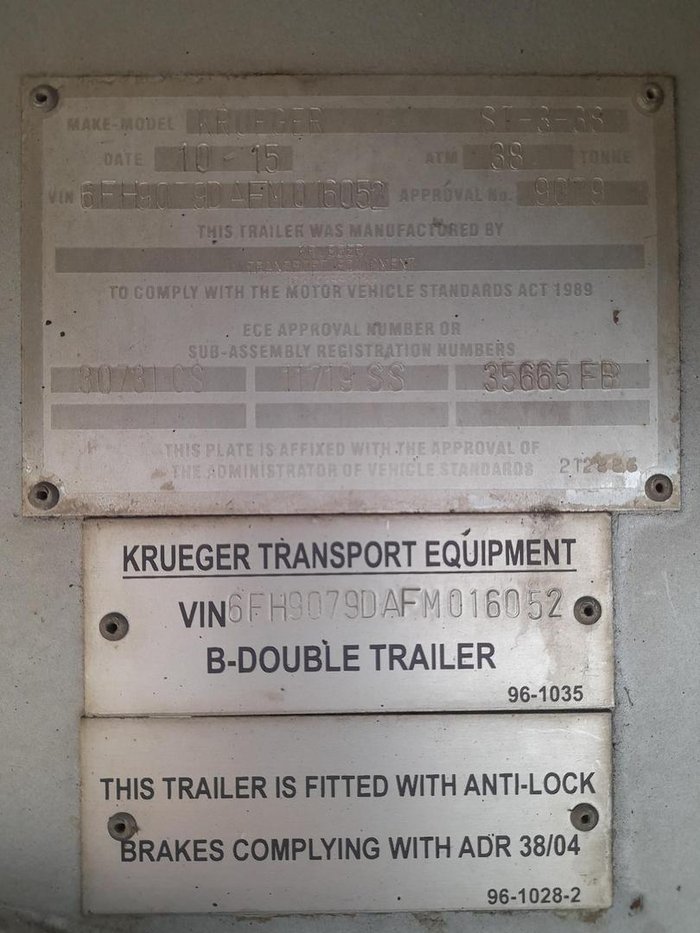 2015 Krueger B-Double(36 Pallet) Straight Deck Tautliner RED