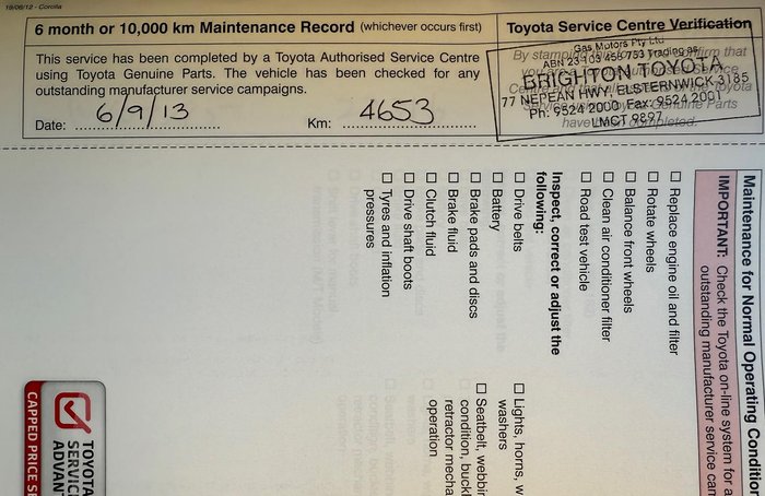 2012 Toyota Corolla Ascent Sport ZRE182R Tidal Blue