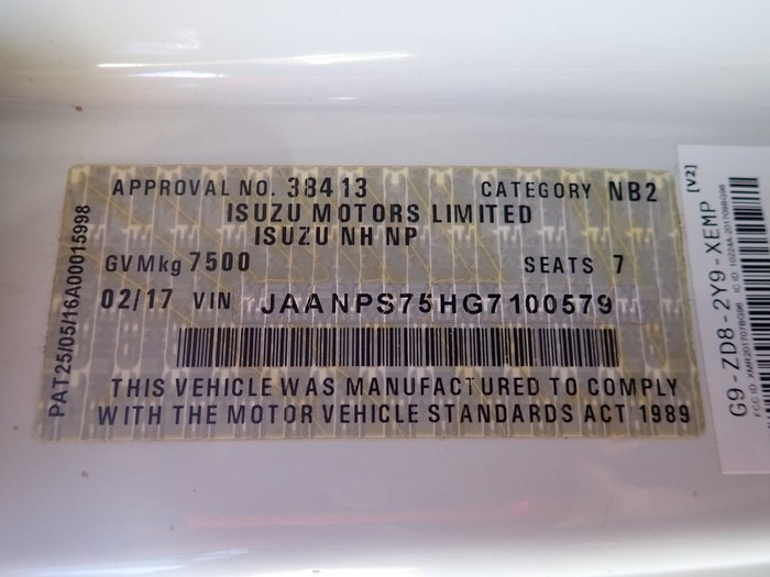 2017 ISUZU NPS 75/45-155 WHITE