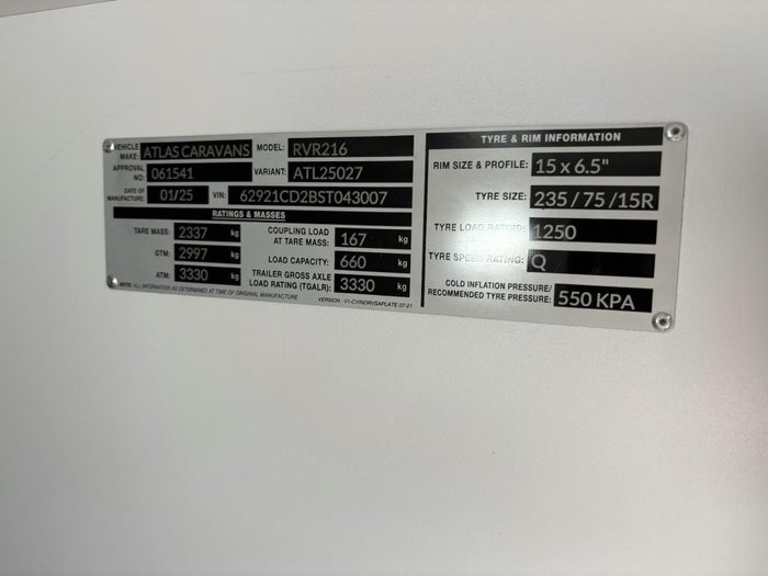 2025 Atlas Caravans Rvr216f 216F