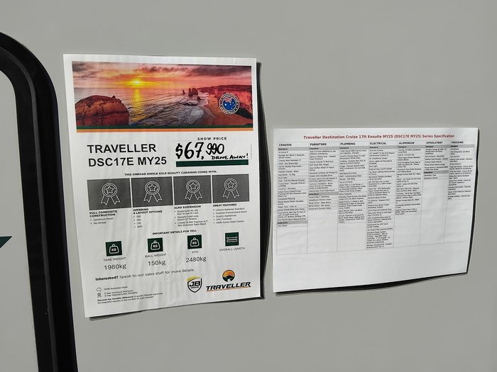 2025 Traveller Destination Cruise 17Ft Couples Full Composite Full Ensuite