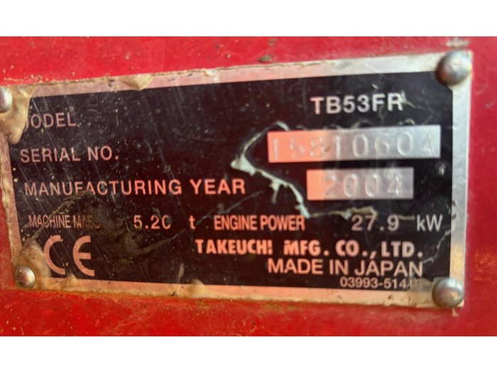 2004 Takeuchi Tb53fr Excavator 
