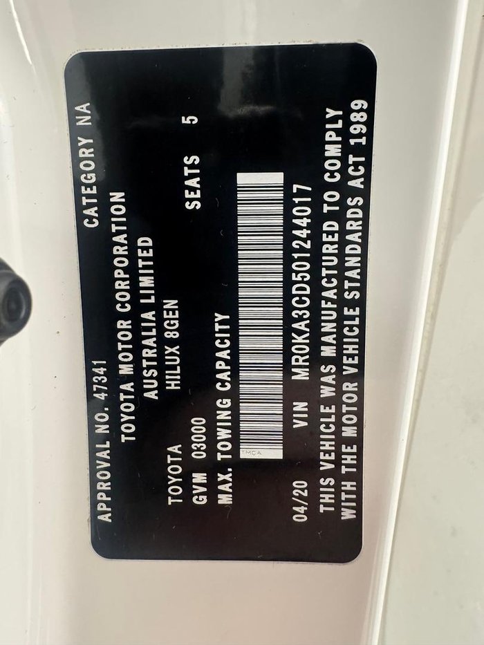 2020 Toyota Hilux SR GUN126R 4X4 Dual Range Glacier White
