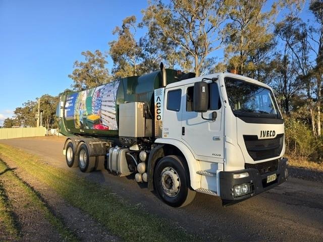 2017 Iveco Acco 2350G, Bucher side loader, low kms, 10 months rego
