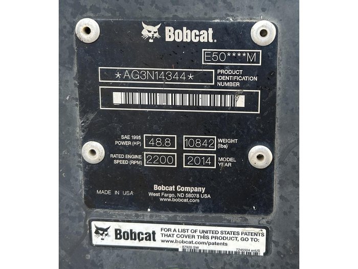 2014 Bobcat E50 Excavator 