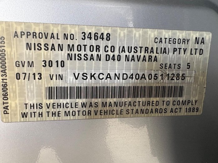 2013 Nissan Navara ST-X 550 D40 Series 5 4X4 Dual Range Silver Lightning