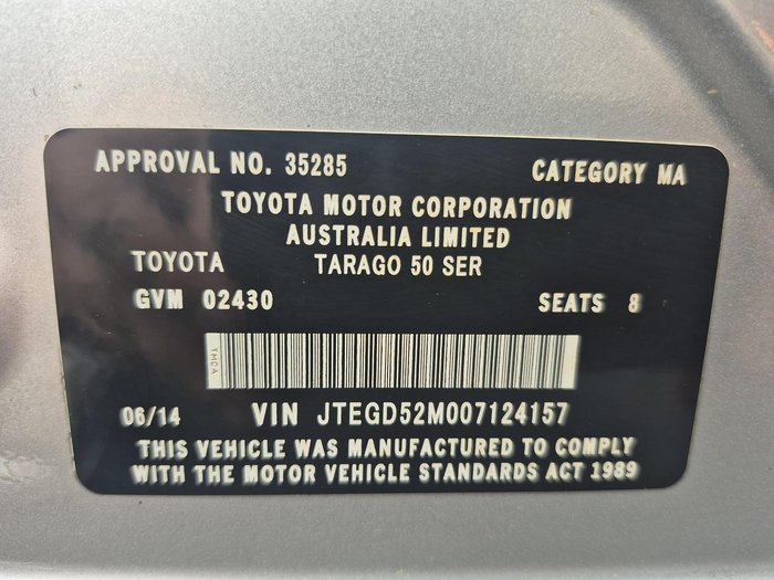 2014 Toyota Tarago GLX ACR50R MY13 Silver Pearl