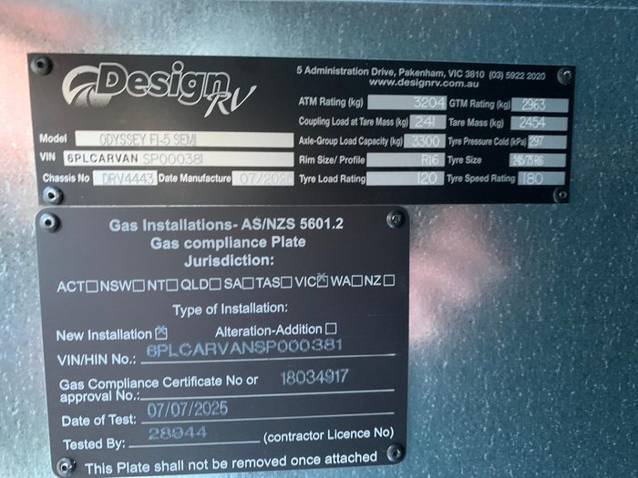 2025 Design RV Odyssey Van F1-5, 20;6''