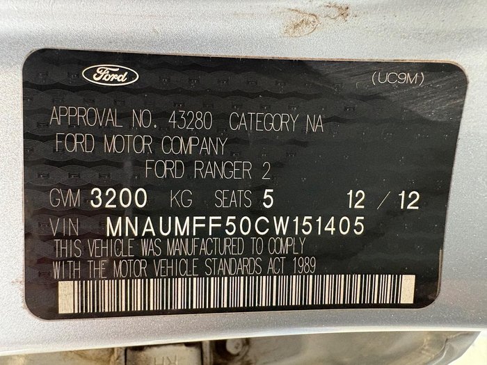 2012 Ford Ranger XL PX 4X4 Dual Range Highlight Silver