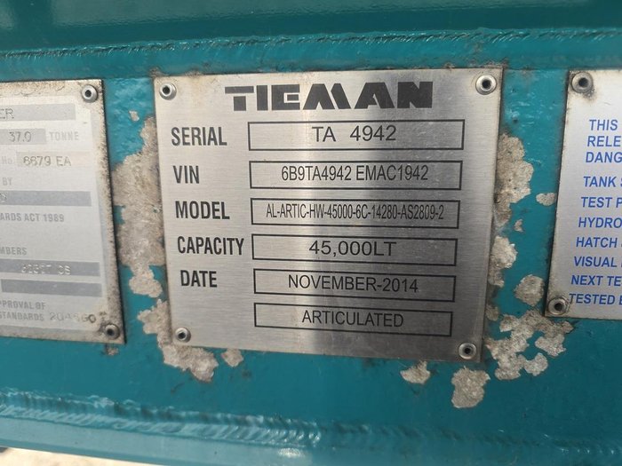 2015 Tieman 25M Bdouble Fuel Tanker Combination Green