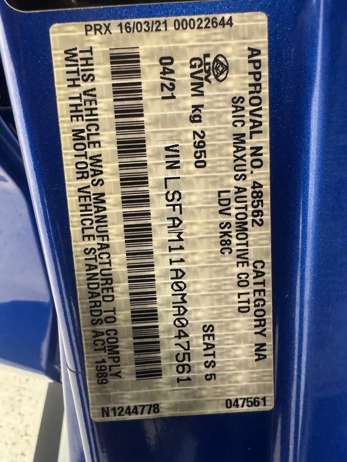 2021 LDV T60 LUXE SK8C 4X4 Dual Range Jewel Blue