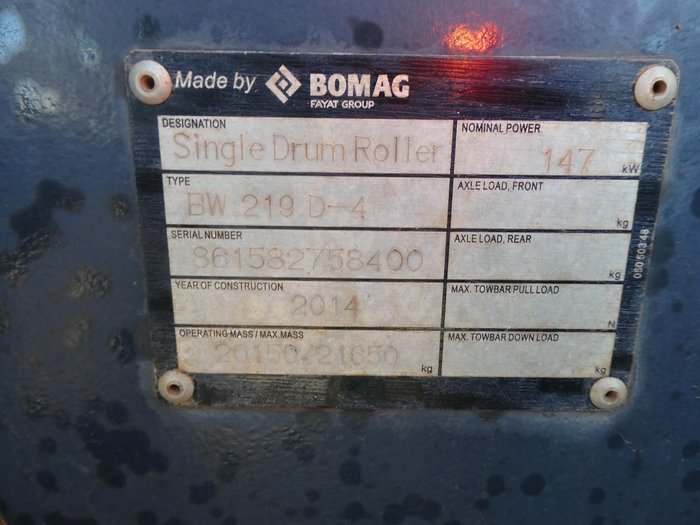 2014 BOMAG Bw219d-4 YELLOW