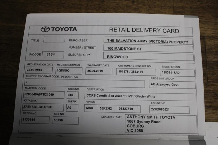 2019 Toyota Corolla Ascent ZRE172R Glacier White