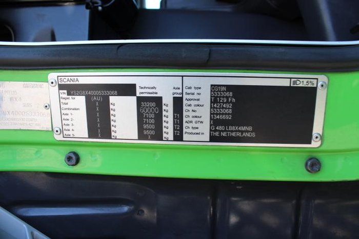 2013 Scania G480 8X4 CRANE TRUCK GREEN