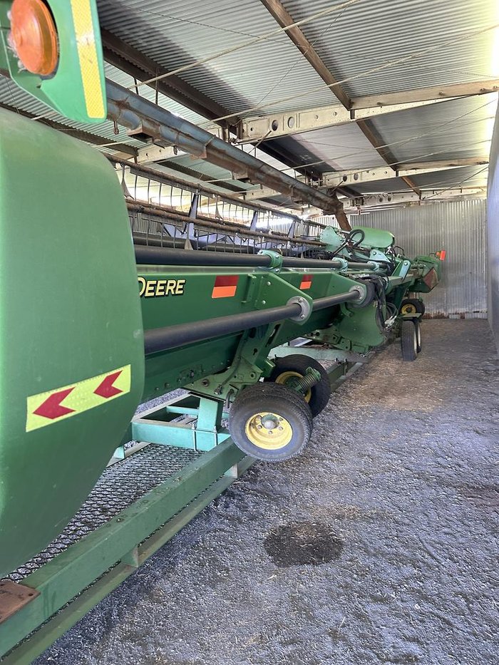 2020 John Deere S780 & 640D Front On Trailer Green