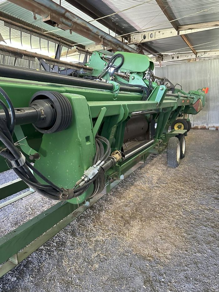 2020 John Deere S780 & 640D Front On Trailer Green