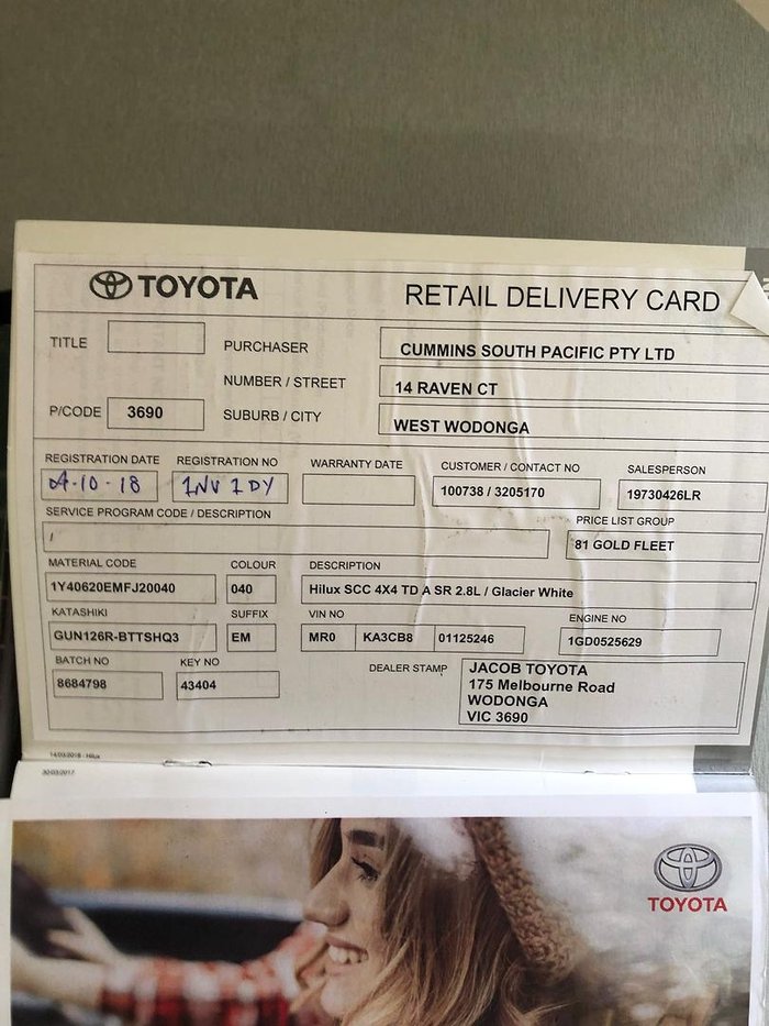 2018 Toyota Hilux SR GUN126R 4X4 Dual Range Glacier White