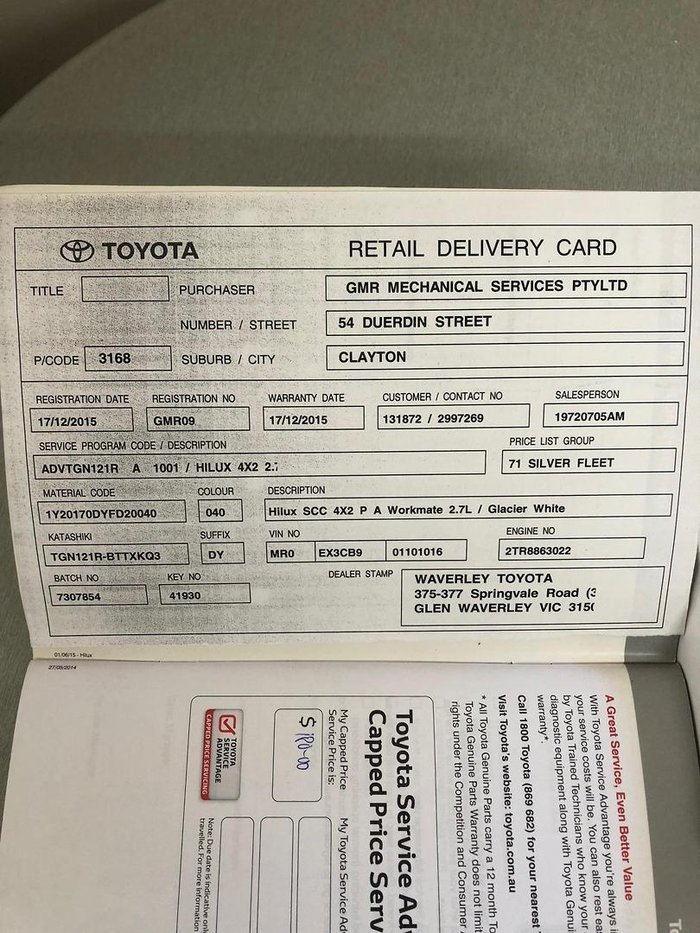 2015 Toyota Hilux Workmate TGN121R 4x2 Glacier White