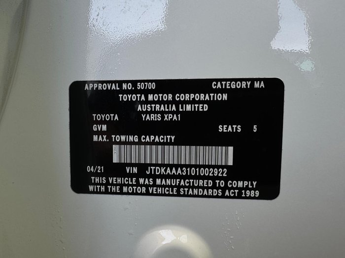 2021 Toyota Yaris Ascent Sport