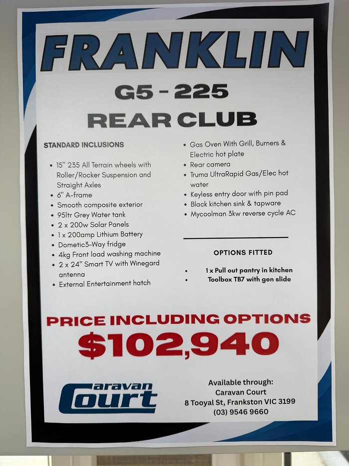 2025 Franklin G5 225 Rear Club