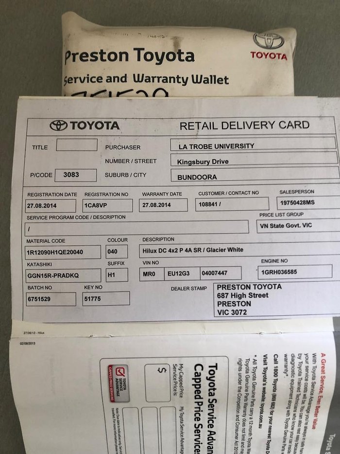 2014 Toyota Hilux SR GGN15R MY14 4x2 Glacier White