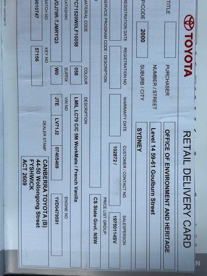 2019 Toyota Landcruiser Workmate