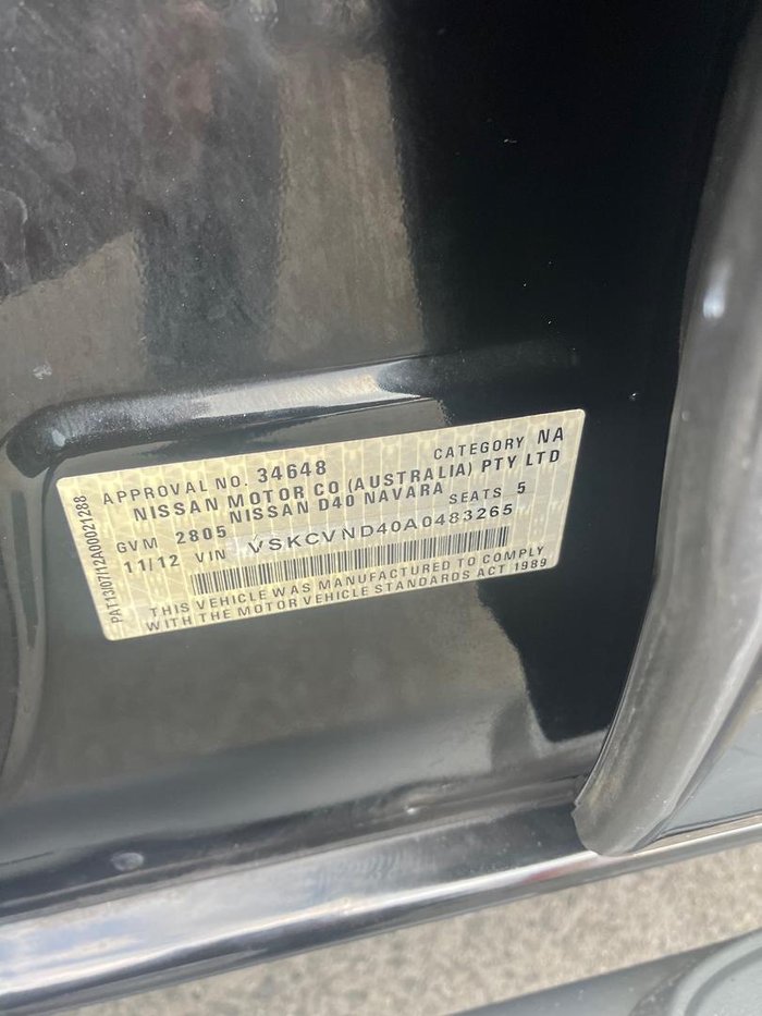 2012 Nissan Navara ST 25th Anniversary D40 Series 6 4X4 Dual Range Midnight Black