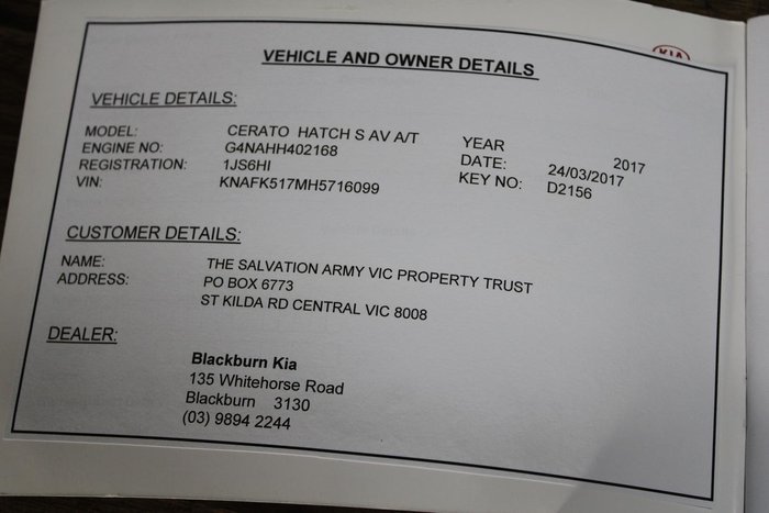 2017 Kia Cerato S YD MY17 Temptation Red