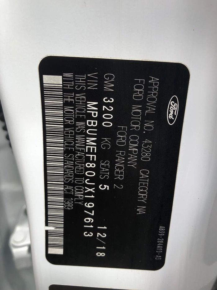 2018 Ford Ranger XL Hi-Rider PX MkIII MY19 4x2 Frozen White