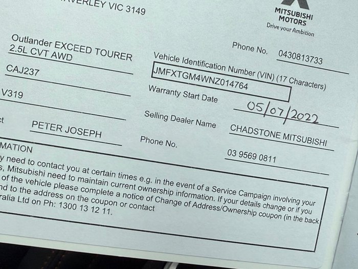 2022 Mitsubishi Outlander Exceed Tourer