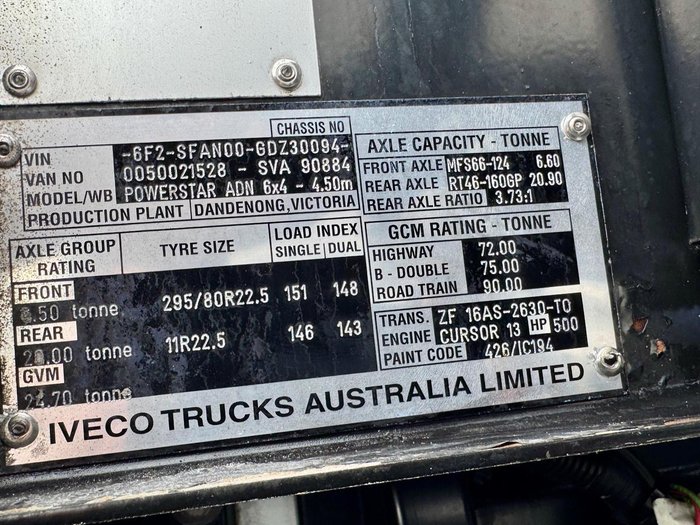 2016 Iveco Powerstar 6800 Series Ll 