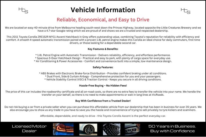 2011 Toyota Corolla Ascent ZRE152R MY11 Graphite