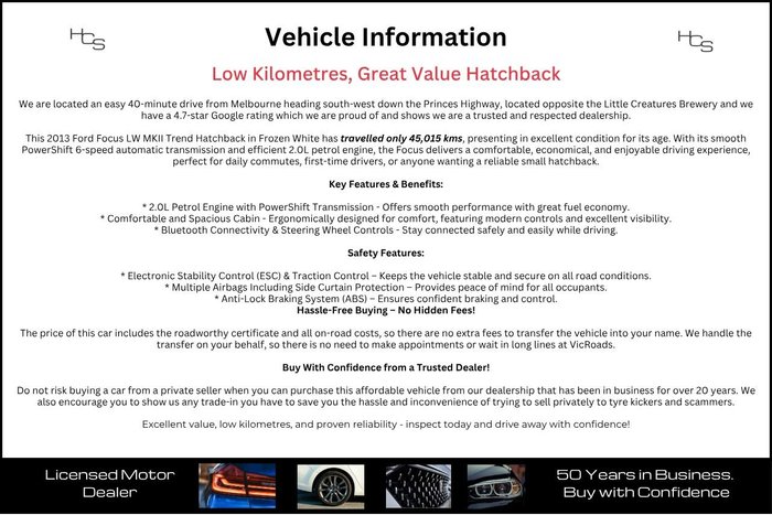 2013 Ford Focus Trend LW MKII Frozen White