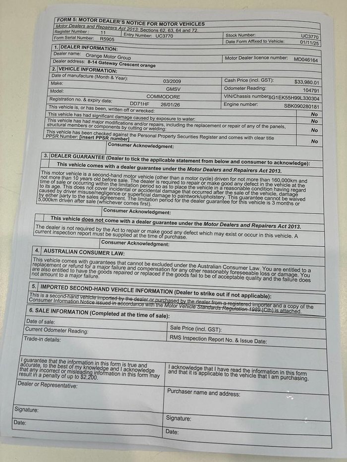 2009 Holden Commodore SS