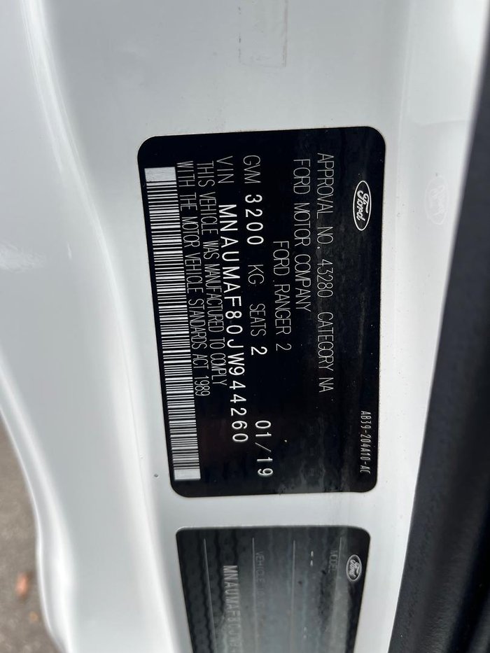 2018 Ford Ranger XL Hi-Rider PX MkIII MY19 4x2 Cool White