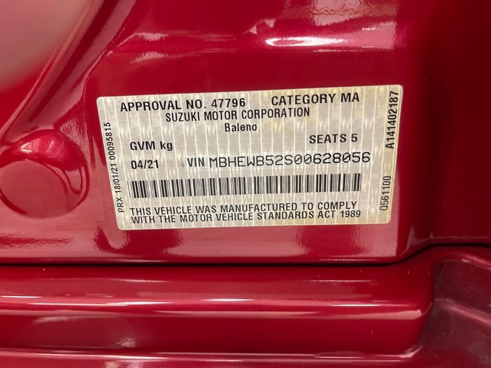 2021 Suzuki Baleno GL EW Series II Phoenix Red